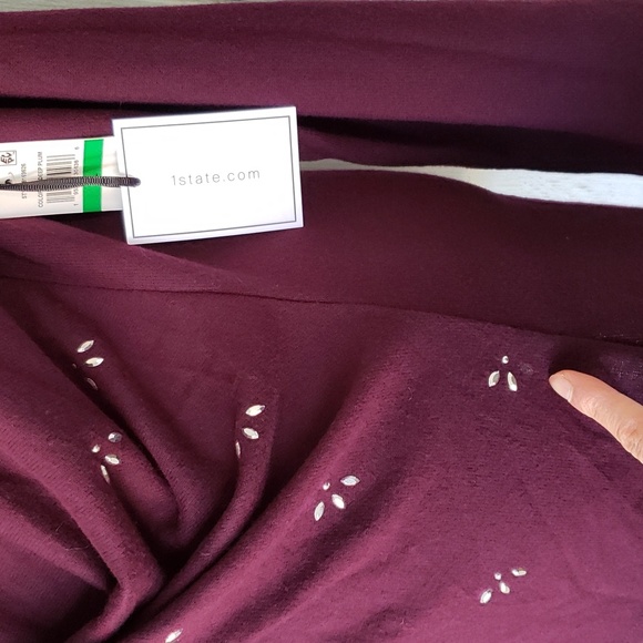 Burgundy Sweater Crossed Front Sweater Embellished - Picture 10 of 13